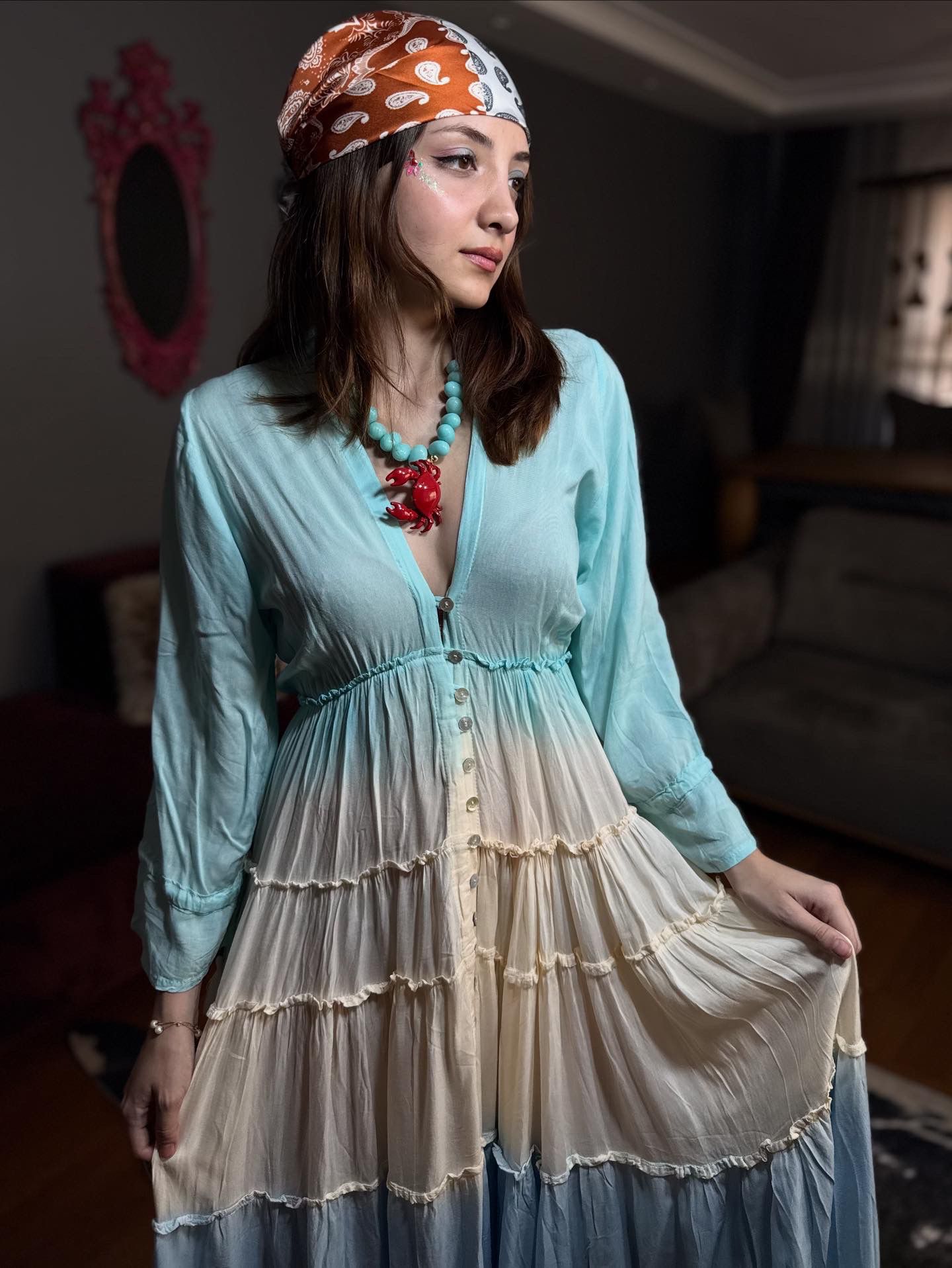 Renkli Batik İthal Elbise - Görsel 2