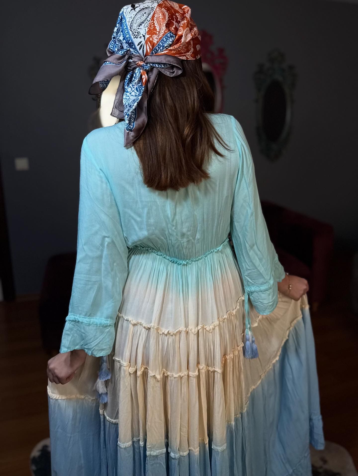 Renkli Batik İthal Elbise - Görsel 5