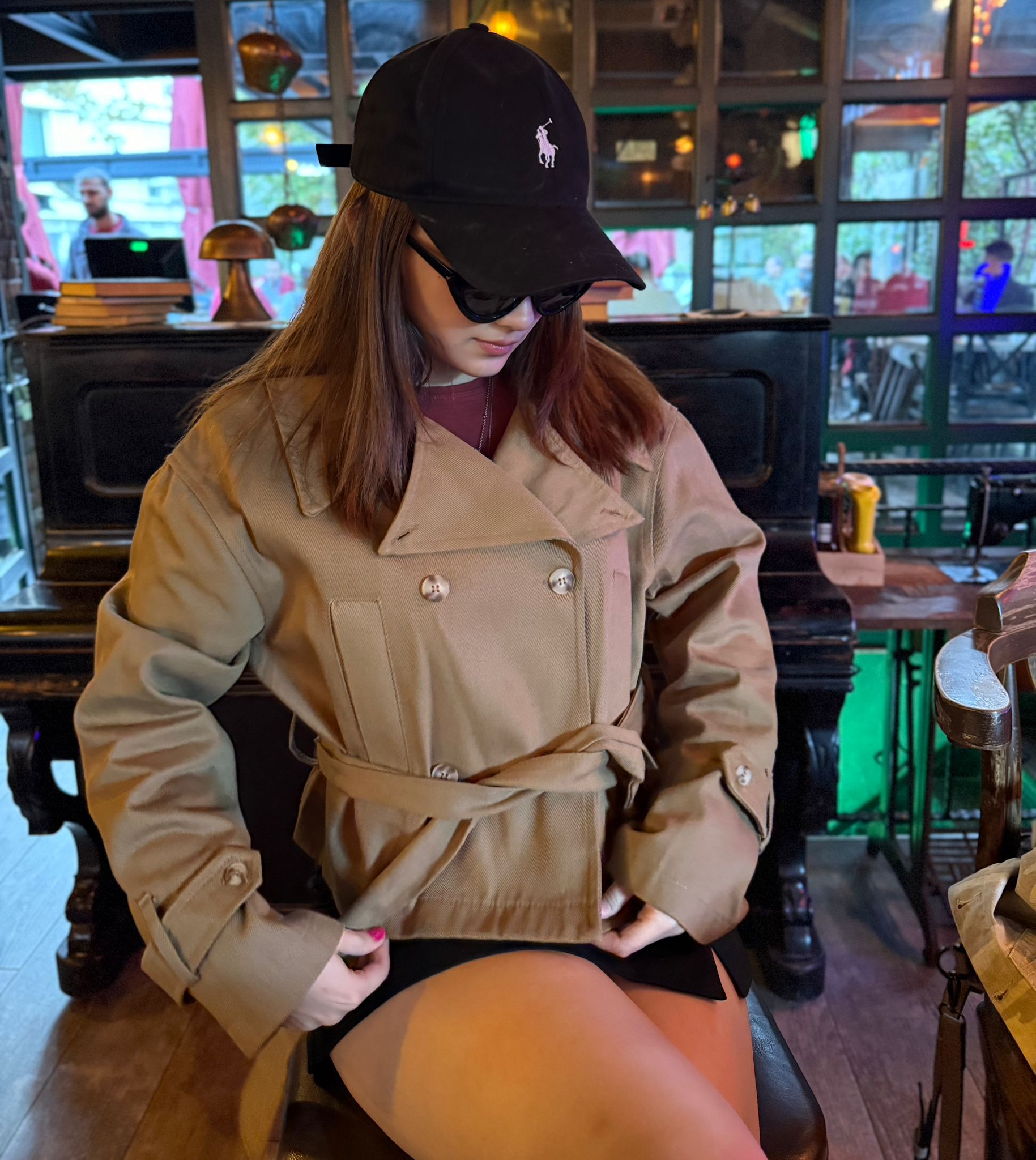 Kadın Kruvaze Kısa Trençkot Camel