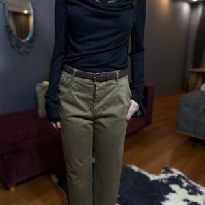 Kadın Yüksek Bel Düz Paça Pantolon – Haki