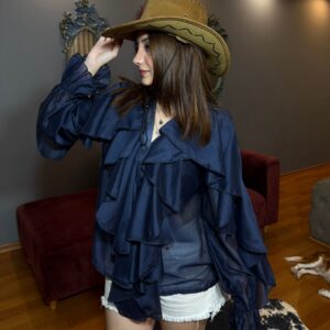 İthal Fırfırlı İpek Şifon Bluz