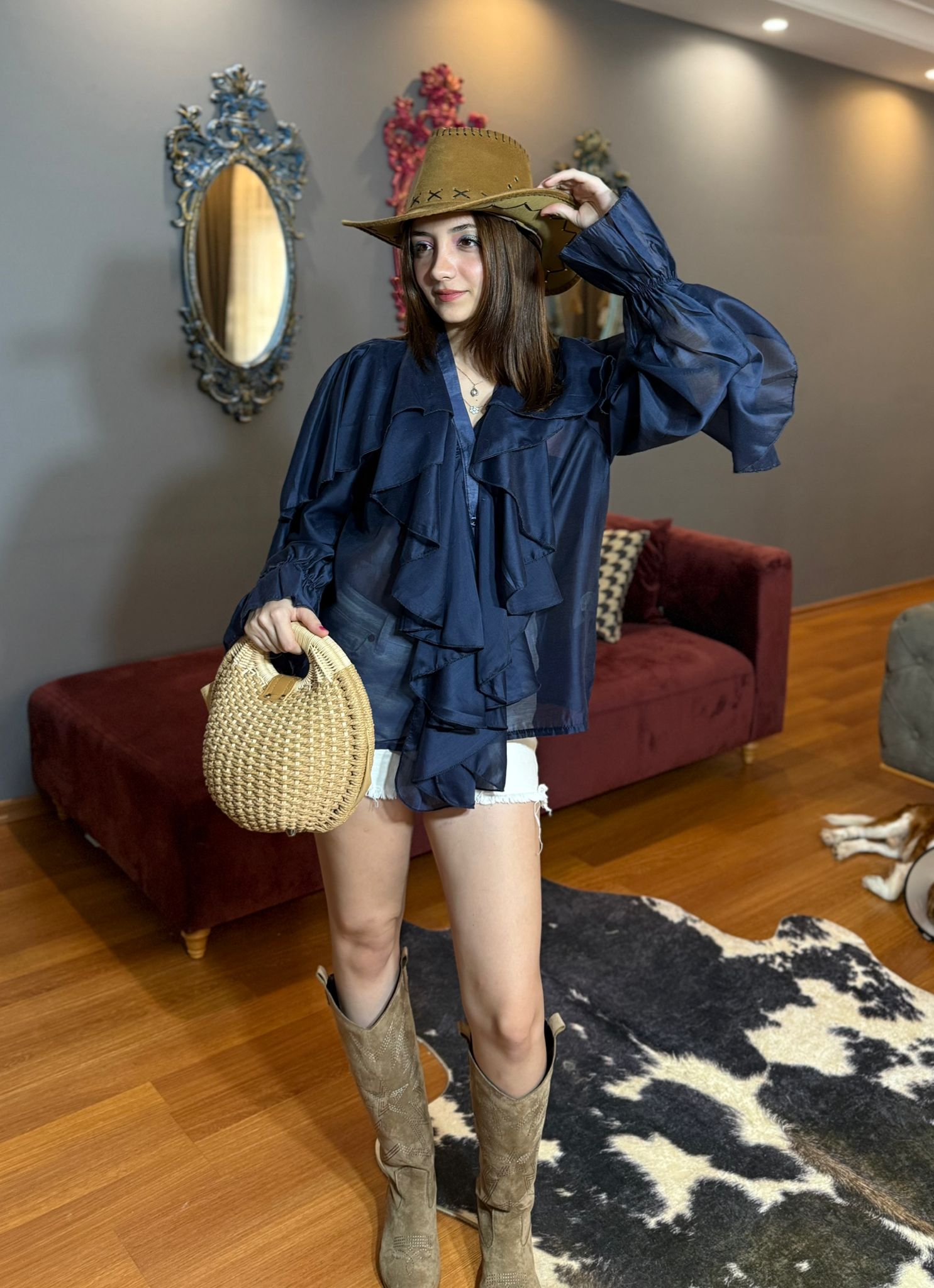 İthal Fırfırlı İpek Şifon Bluz - Görsel 2