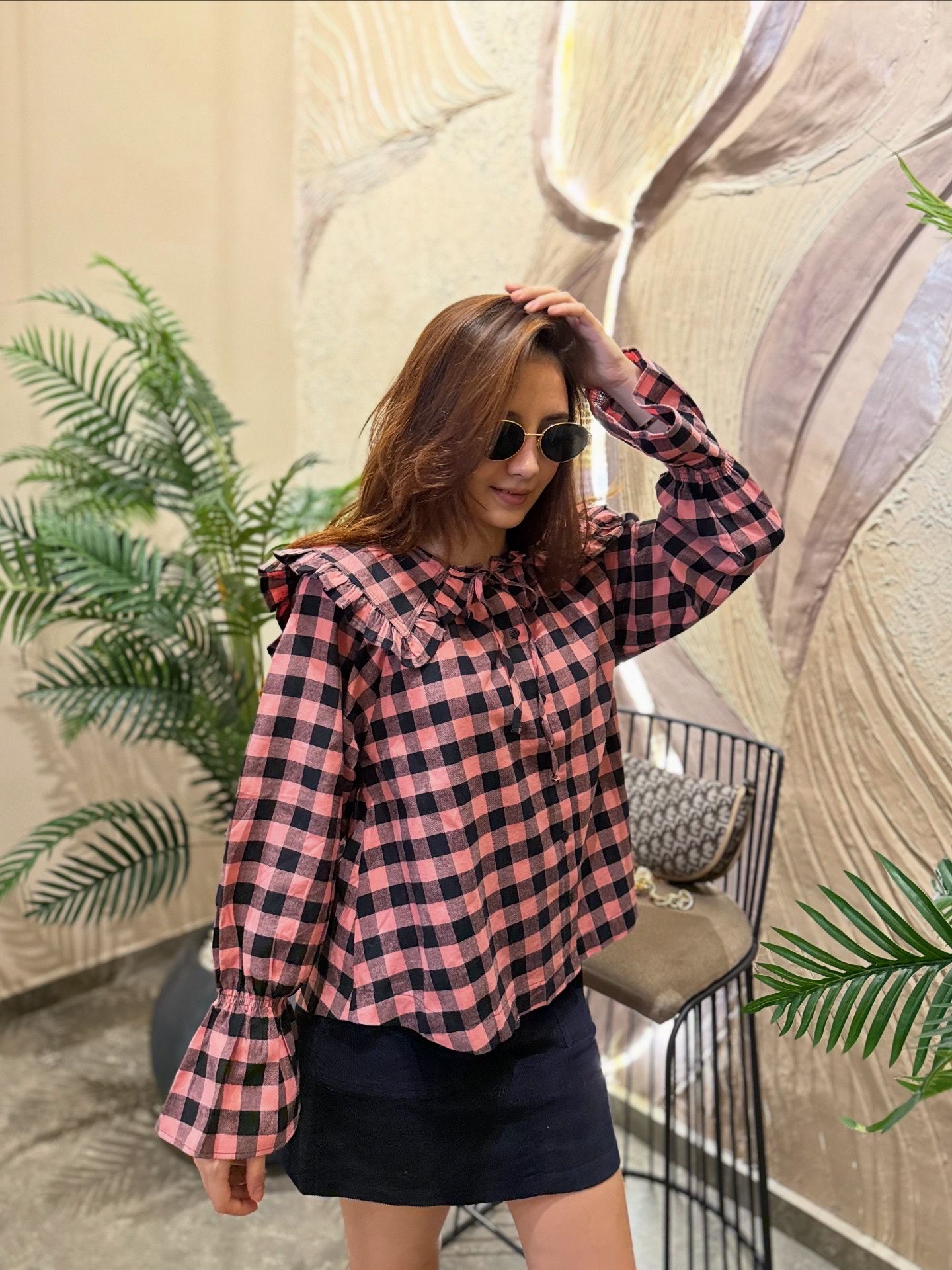 Vintage Yaka Detaylı Kare Desenli Gömlek - Görsel 12