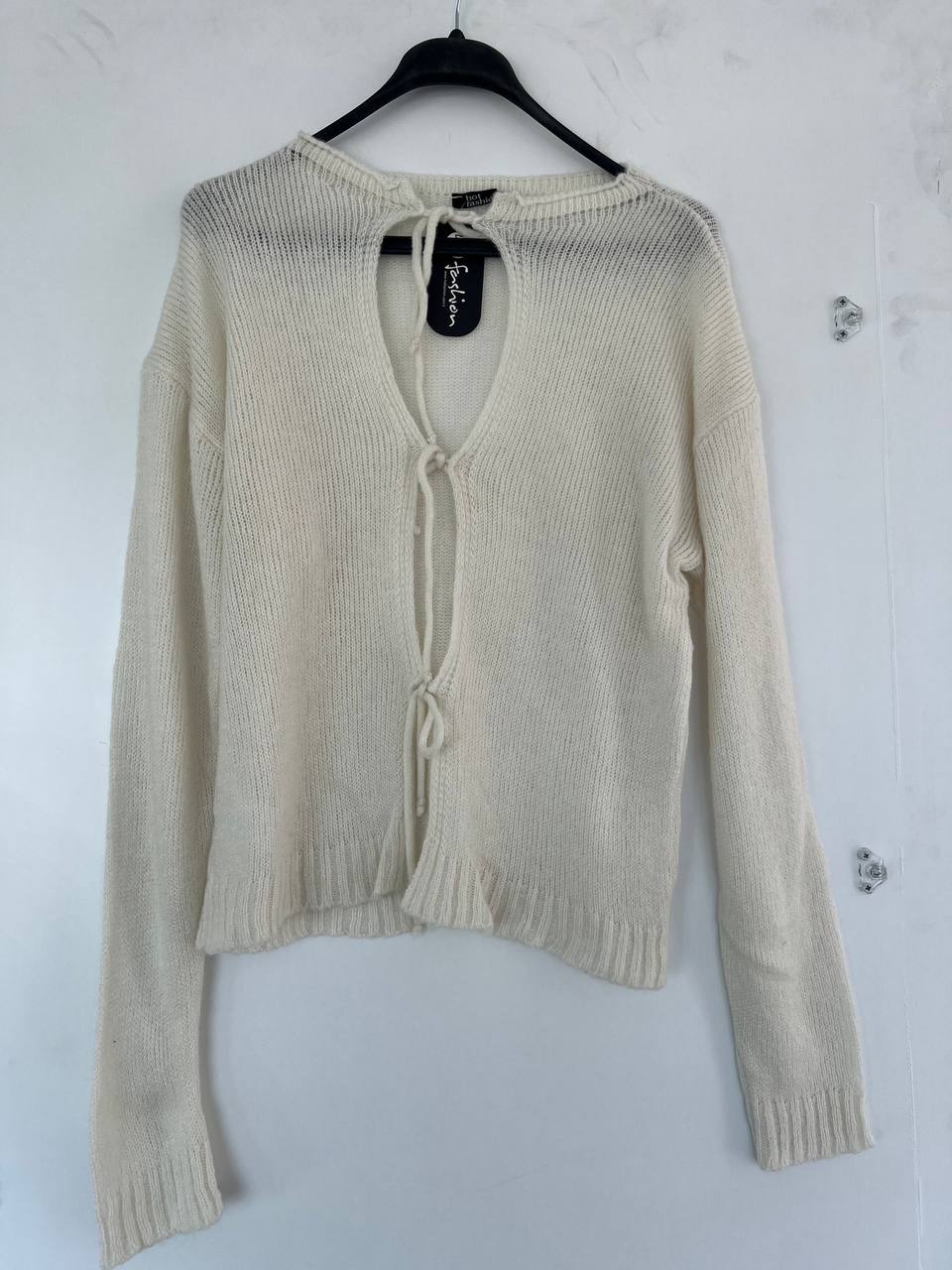 Kadın Kazak Ön Dekolteli Bağcıklı Ekru