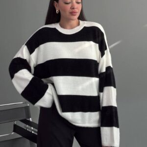 Çizgili Oversize Triko Kazak