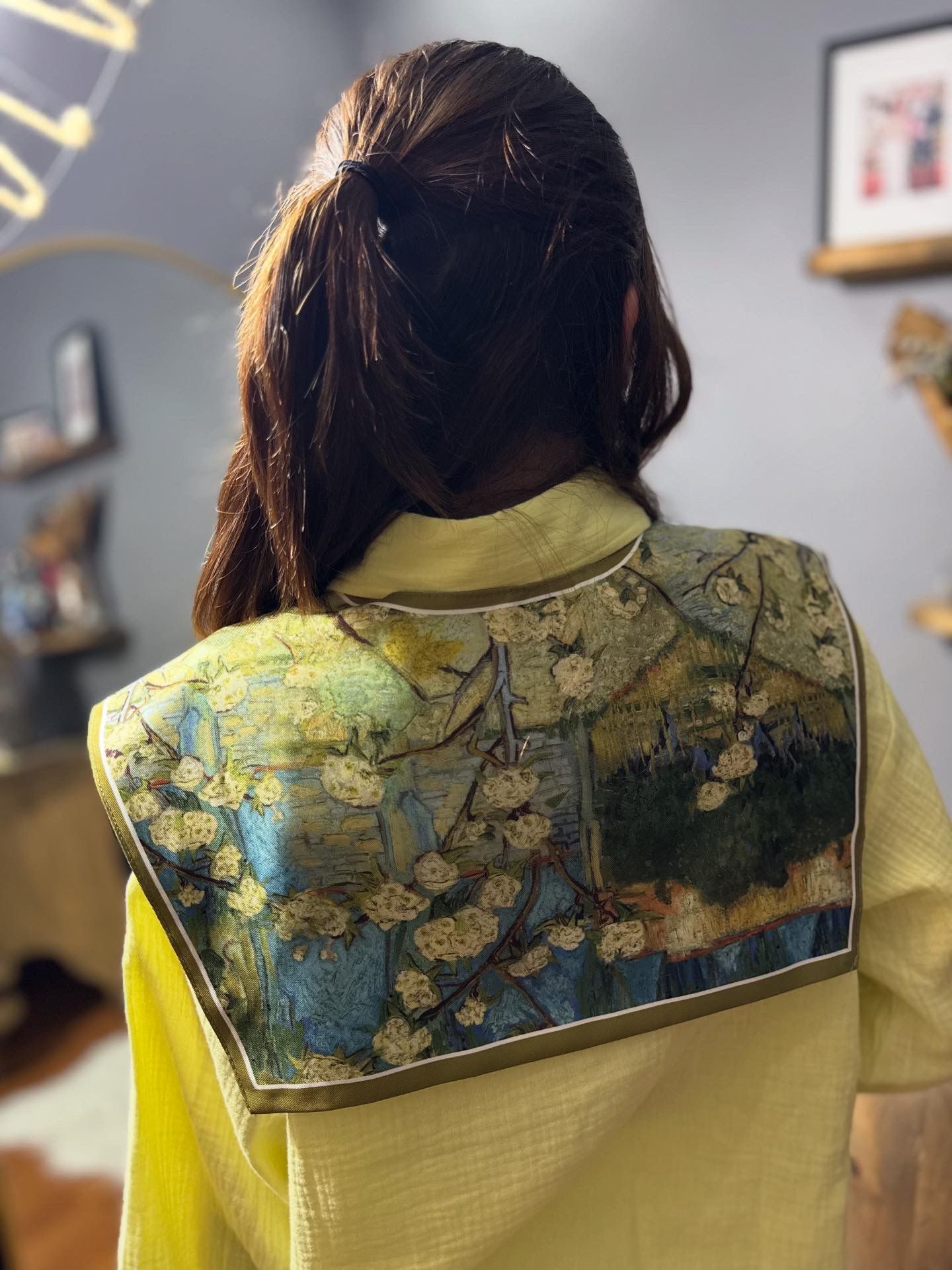 İthal Vintage Şal Yaka Fular - Yakalık yesıl desenlı ürün no 6 - Görsel 4