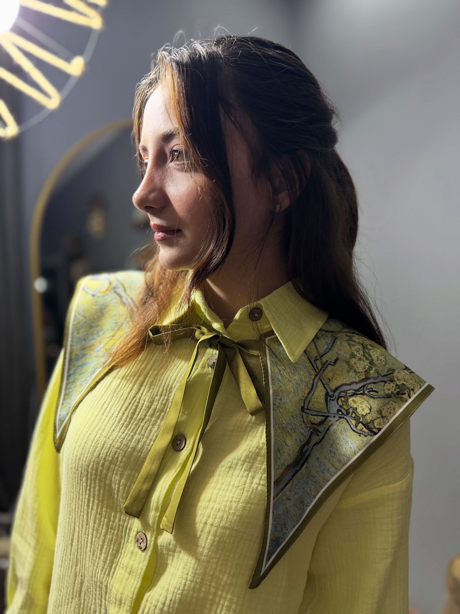 İthal Vintage Şal Yaka Fular - Yakalık yesıl desenlı ürün no 6