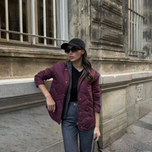 Kadın Kapşonlu Mevsimlik Kapitone Mont-BORDO