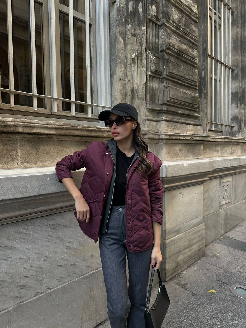 Kadın Kapşonlu Mevsimlik Kapitone Mont-BORDO