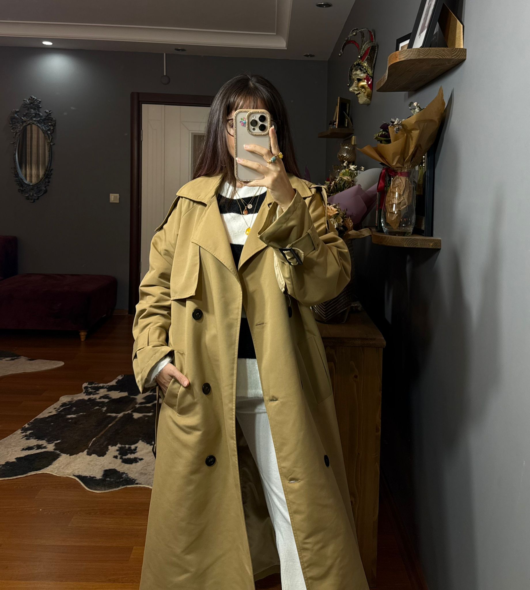 Oversize Kesim Camel Trençkot - Görsel 6