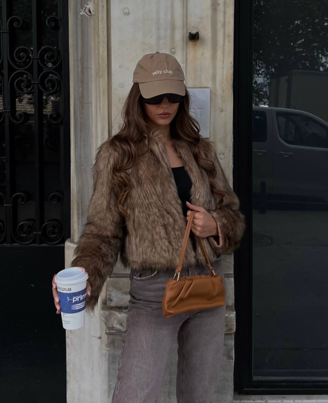 Kadın Suni Kürk Mont Kahverengi - Görsel 2