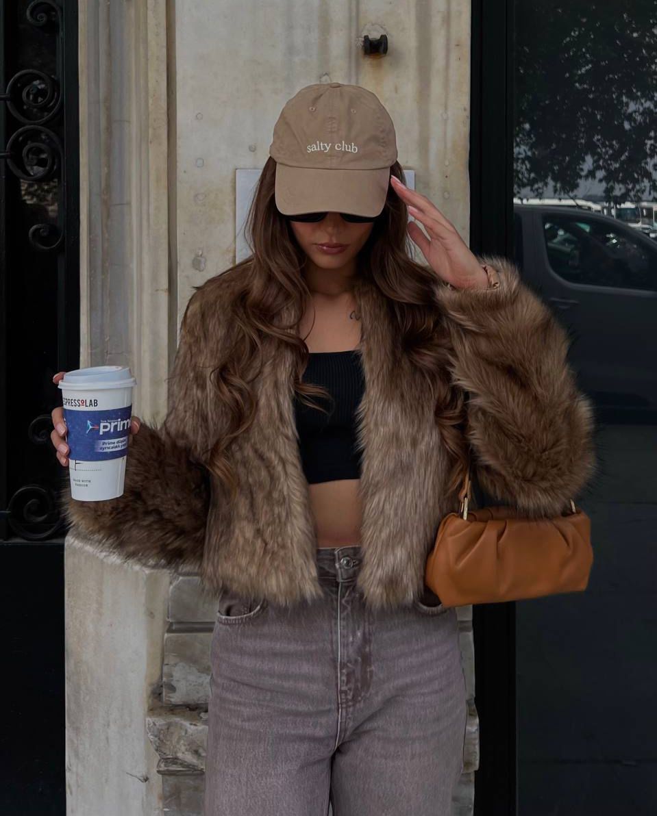 Kadın Suni Kürk Mont Kahverengi