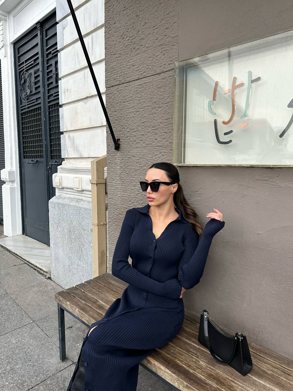 Lacivert Triko Elbise - Görsel 2