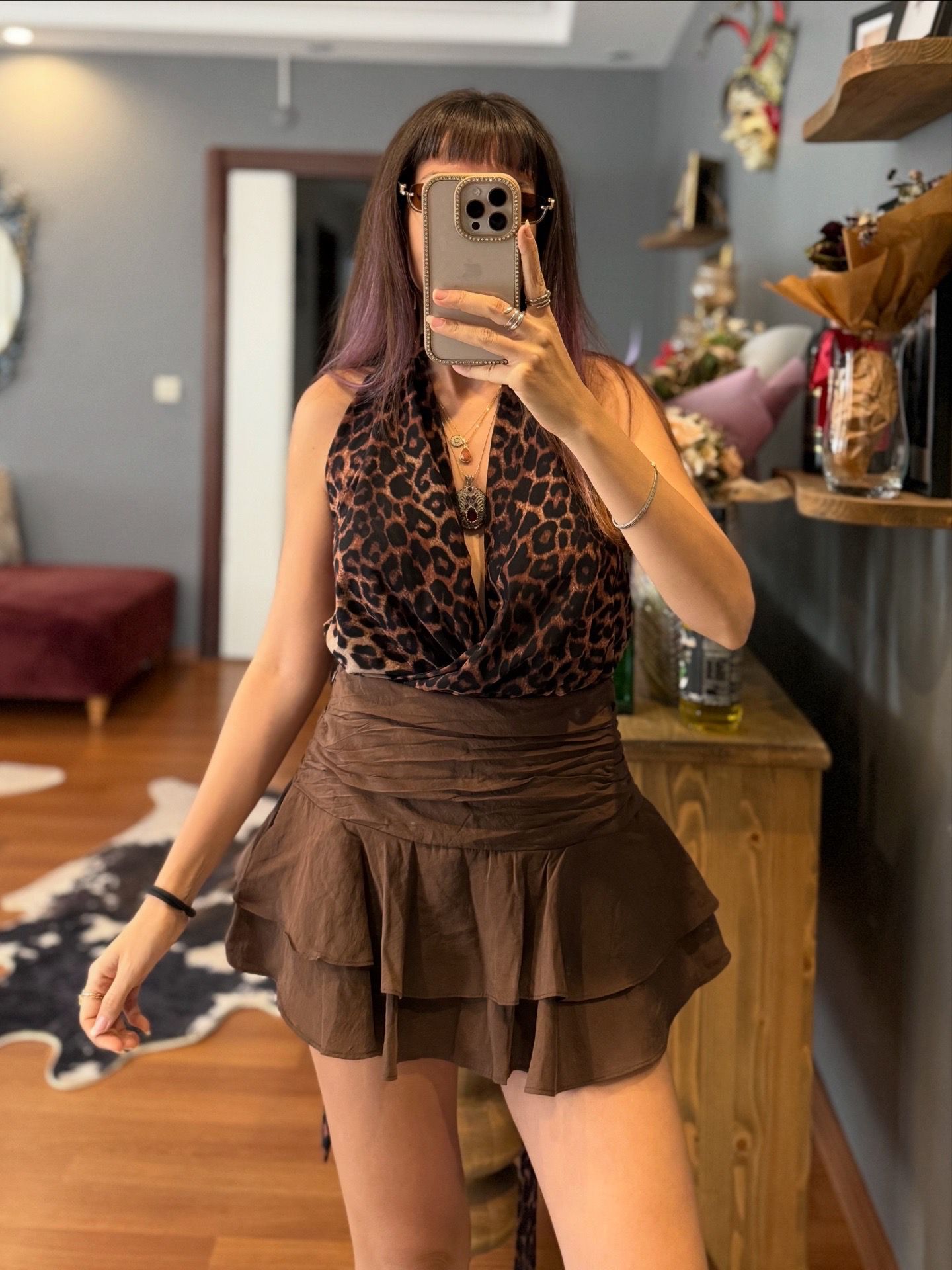 ORJ MRK Kahve Fırfırlı Şort Etek