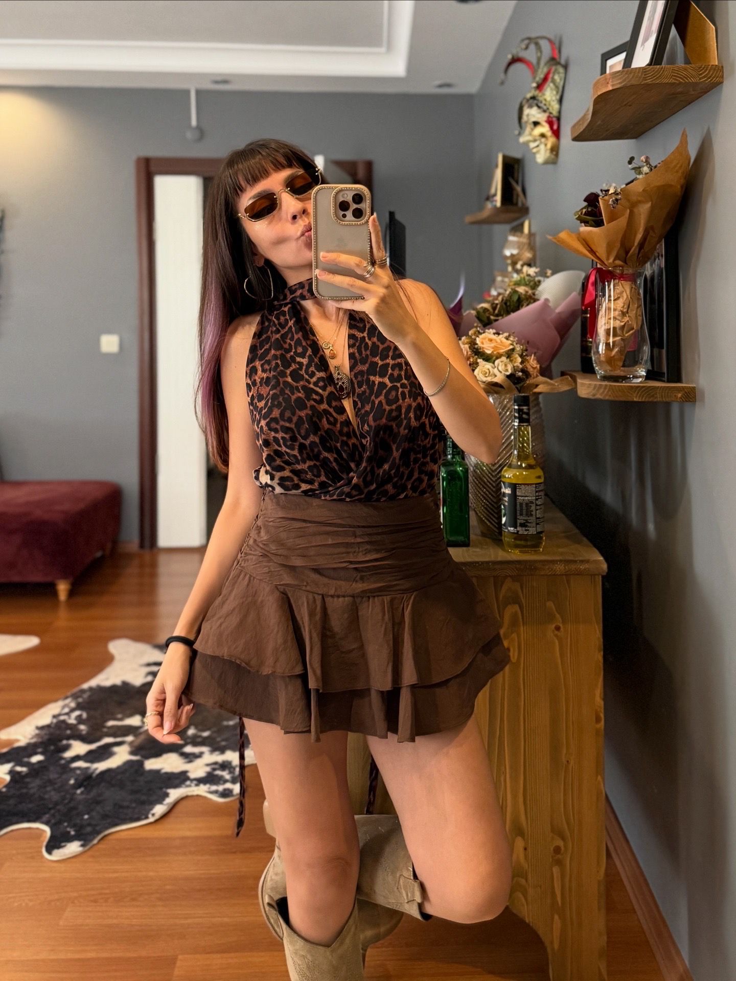 ORJ MRK Kahve Fırfırlı Şort Etek - Görsel 4