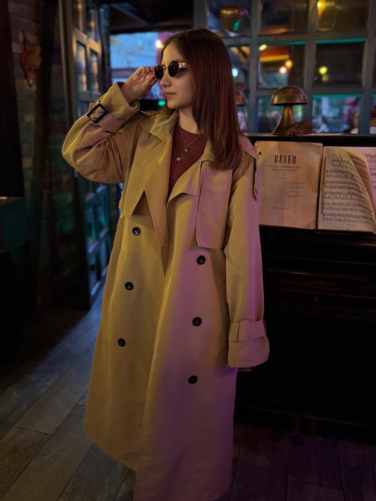 Oversize Kesim Camel Trençkot - Görsel 5