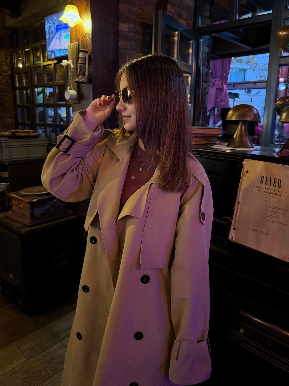 Oversize Kesim Camel Trençkot - Görsel 4