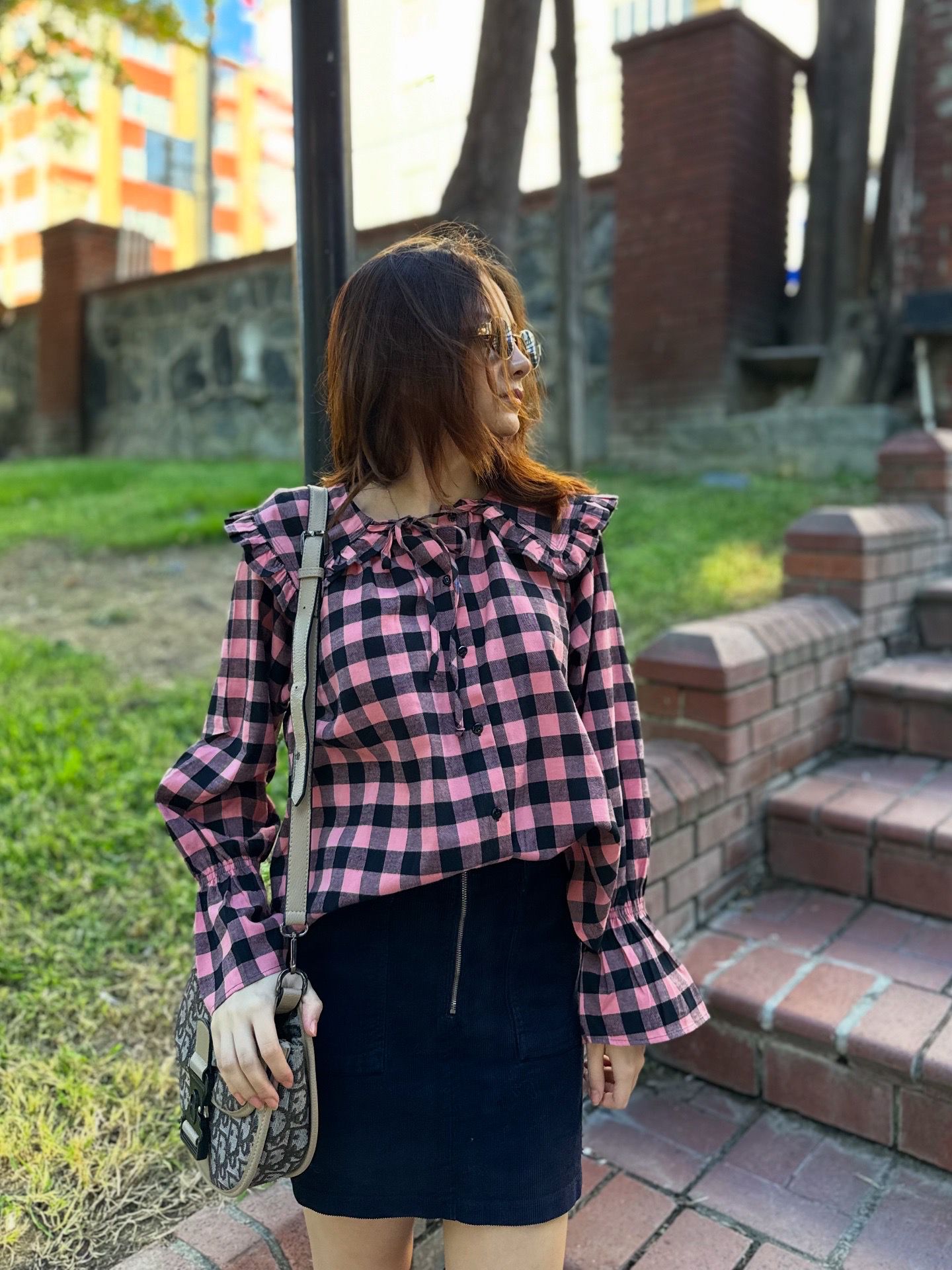 Vintage Yaka Detaylı Kare Desenli Gömlek - Görsel 9