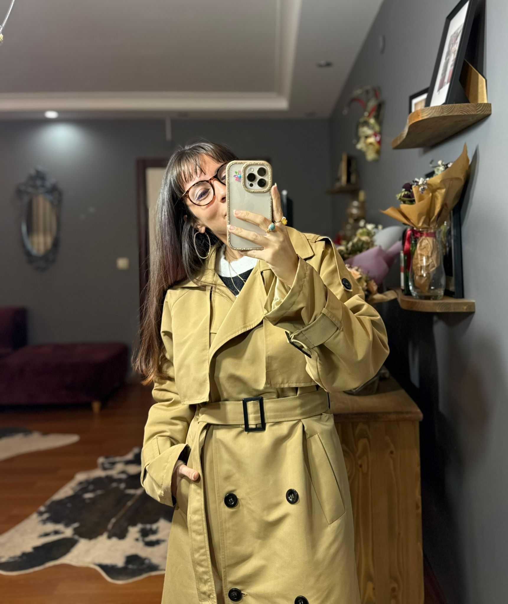 Oversize Kesim Camel Trençkot - Görsel 9