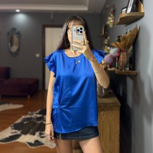 İpek Saten Kendinden Büzgü Detaylı Tasarım Bluz