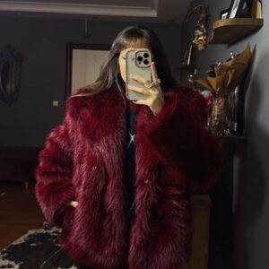 Kadın Suni Kürk Mont-BORDO