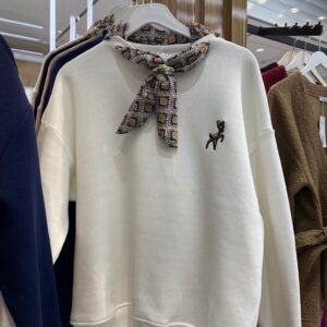 Fular Detaylı Nakış İşlemeli Oversize Sweat -EKRU