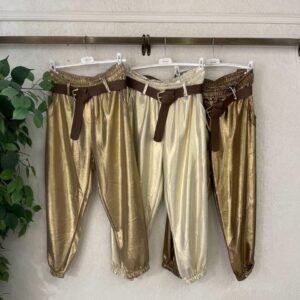 Aurora Koyu Gold Parlak Kemer Detaylı İthal Pantolon