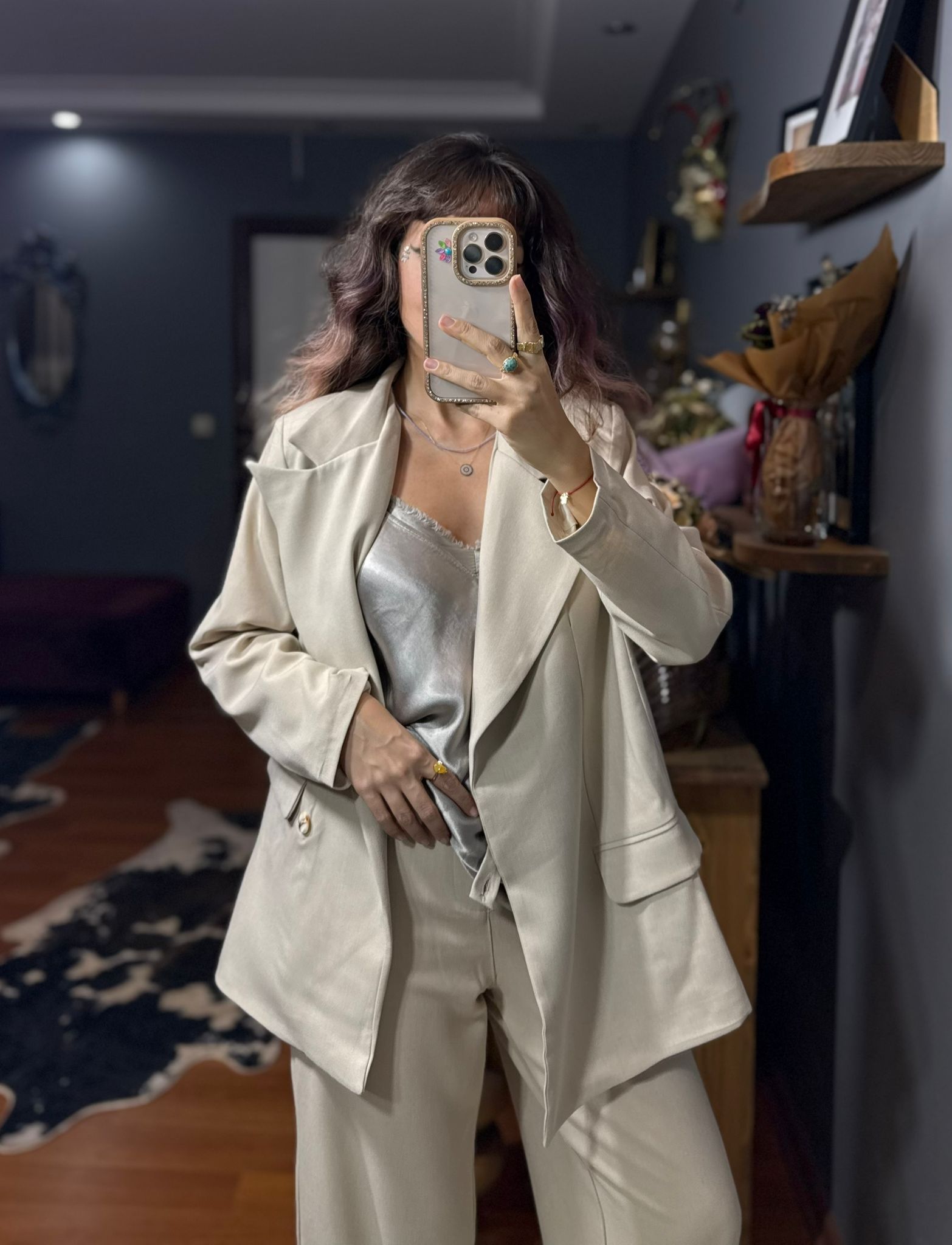 Asimetrik Kesim Oversize Kadın Takım Elbise – Bej - Görsel 12