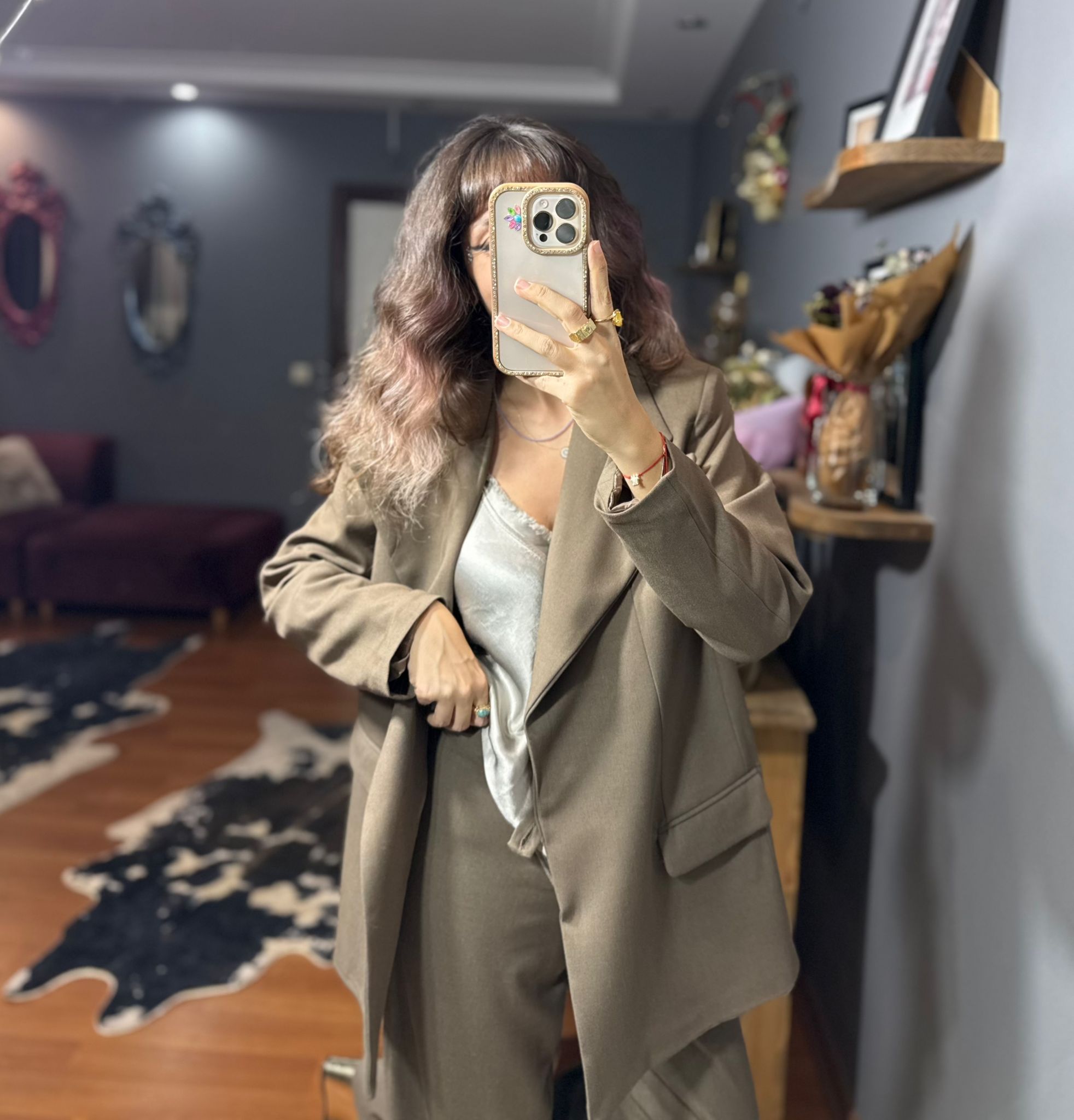 Asimetrik Kesim Oversize Kadın Takım Elbise – Kahve - Görsel 3