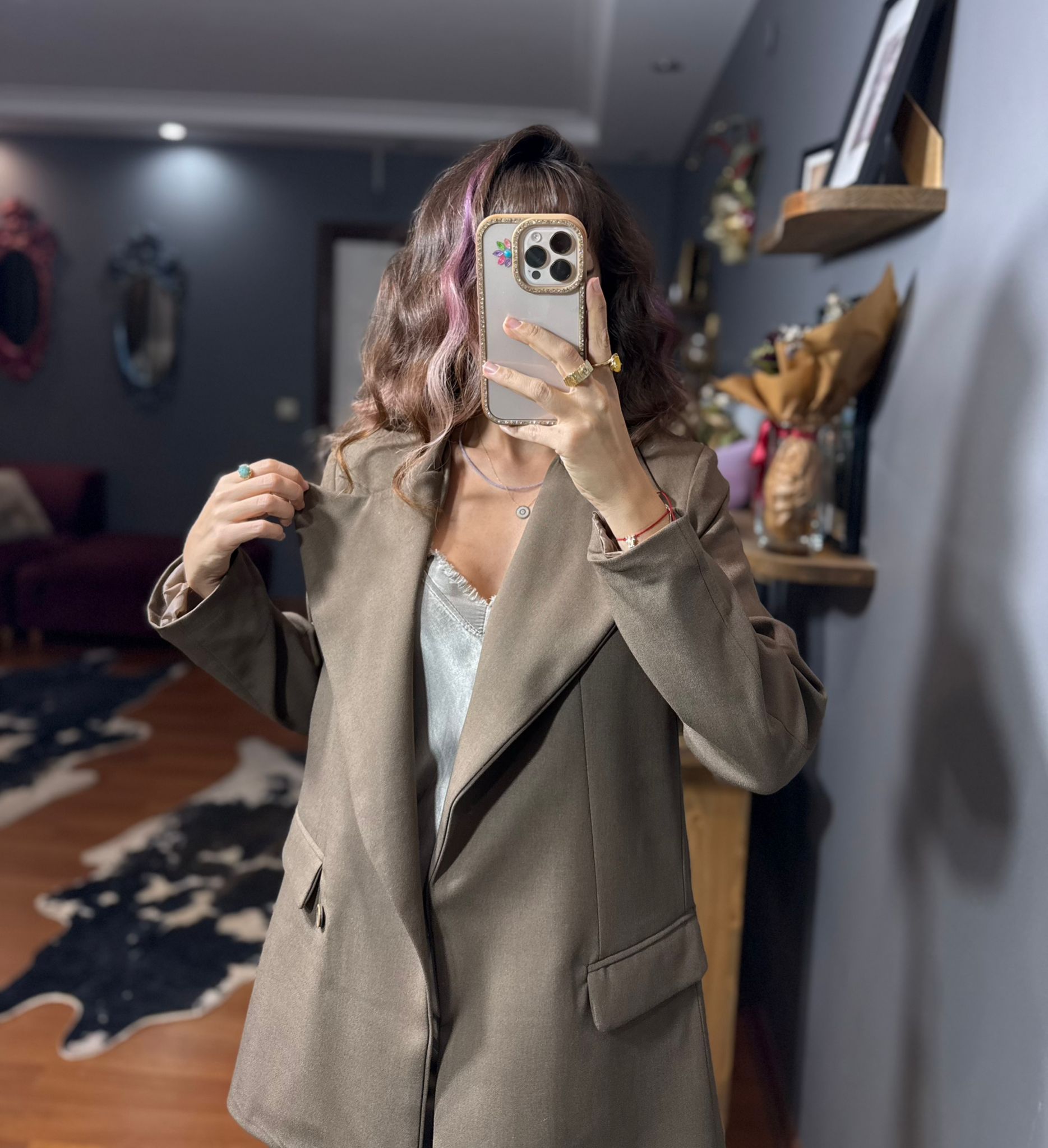 Asimetrik Kesim Oversize Kadın Takım Elbise – Kahve - Görsel 12