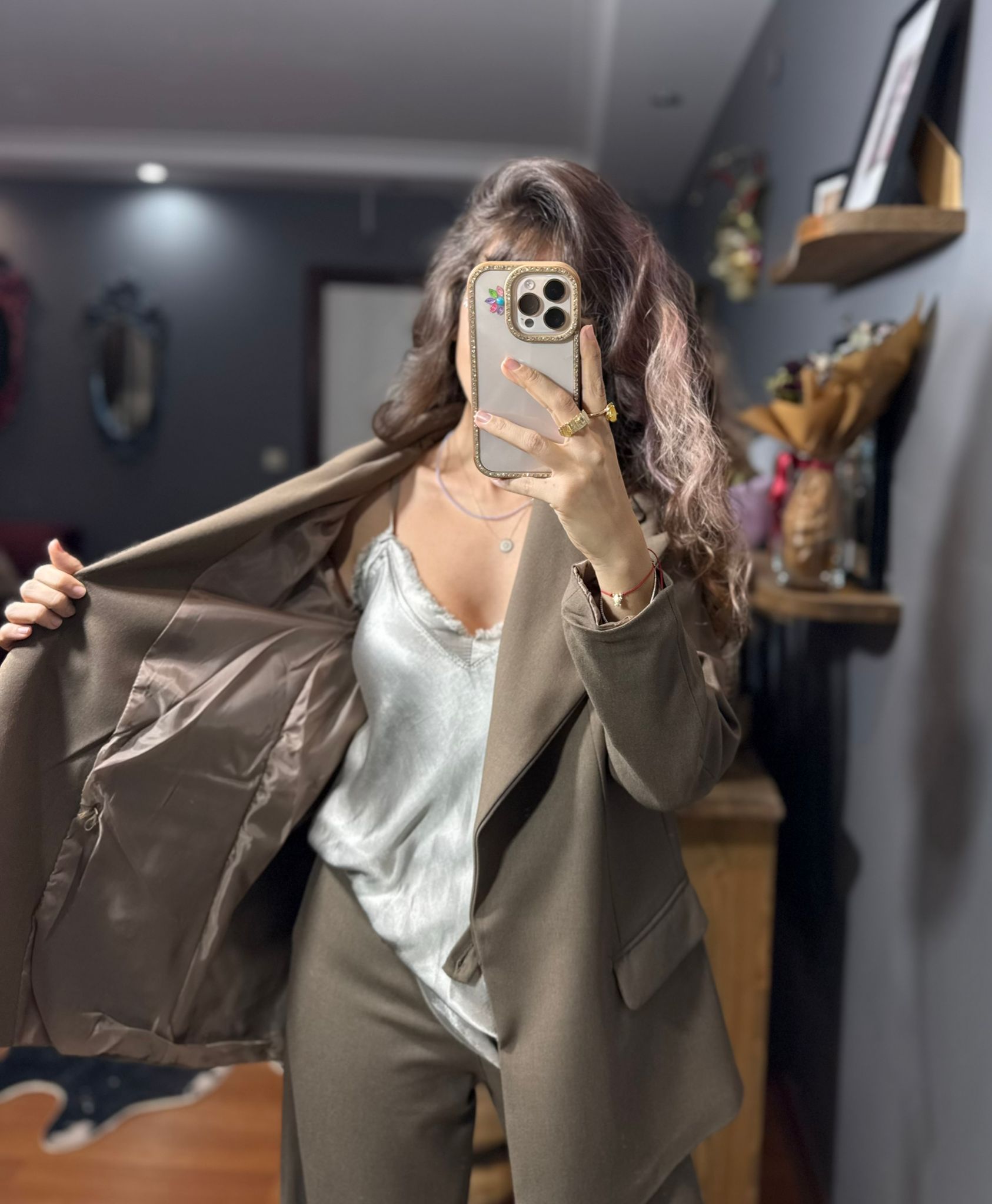 Asimetrik Kesim Oversize Kadın Takım Elbise – Kahve - Görsel 13