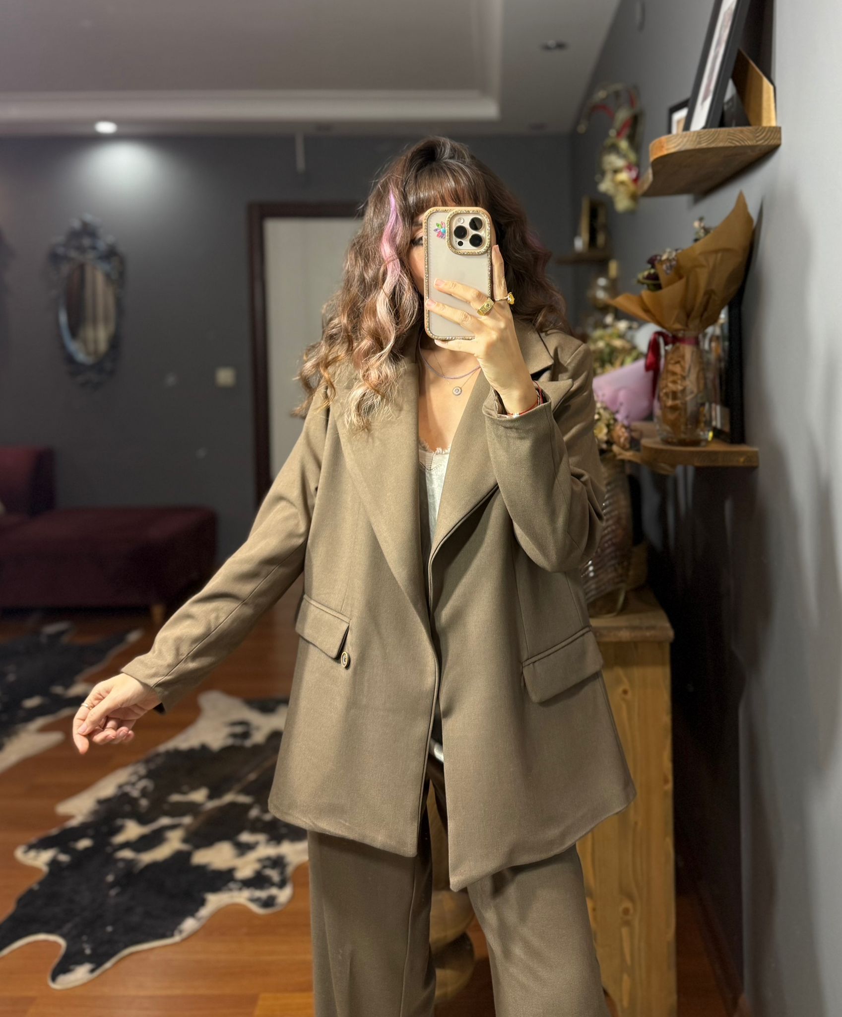 Asimetrik Kesim Oversize Kadın Takım Elbise – Kahve - Görsel 14