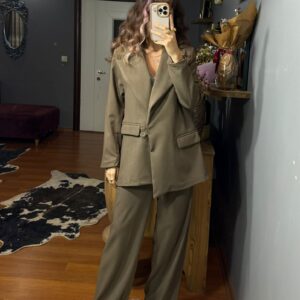 Asimetrik Kesim Oversize Kadın Takım Elbise – Kahve