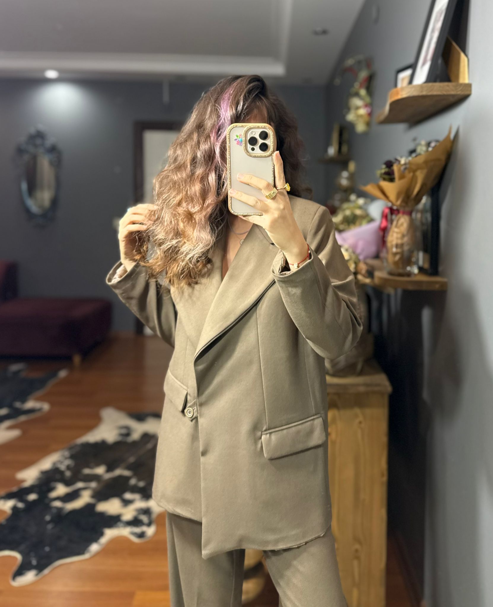 Asimetrik Kesim Oversize Kadın Takım Elbise – Kahve - Görsel 9