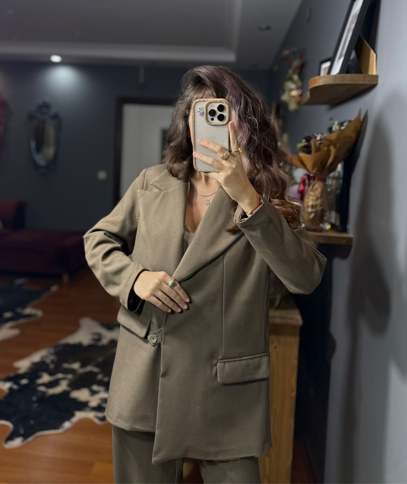 Asimetrik Kesim Oversize Kadın Takım Elbise – Kahve - Görsel 10