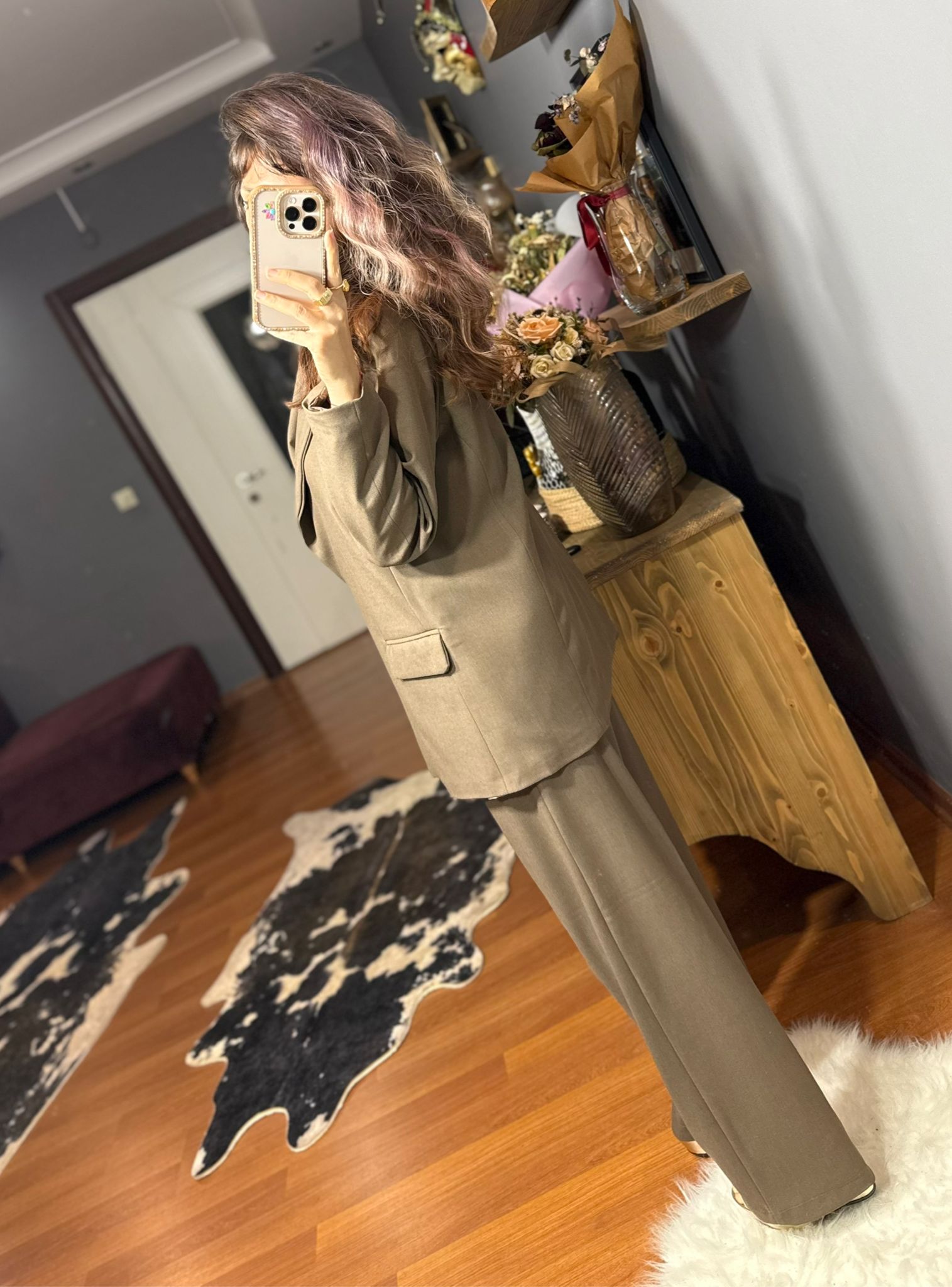 Asimetrik Kesim Oversize Kadın Takım Elbise – Kahve - Görsel 11