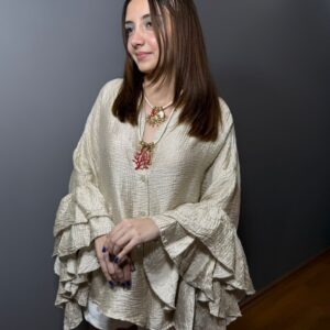 İthal Parlak Kumaş Kol Detaylı Tasarım Gömlek