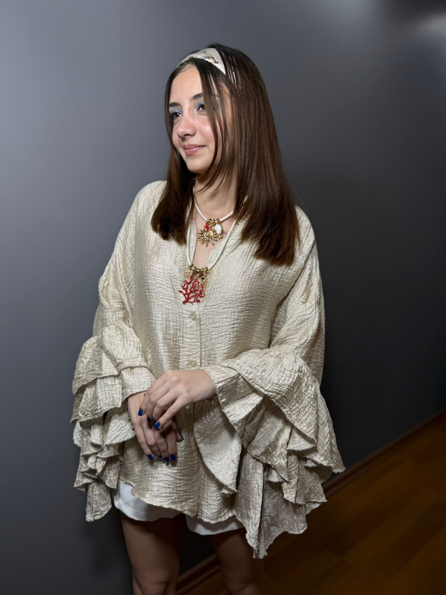 İthal Parlak Kumaş Kol Detaylı Tasarım Gömlek