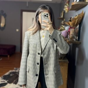 Kazayağı Desenli Blazer Ceket