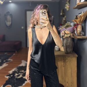 İthal İpek Saten Kalın Askılı Bluz