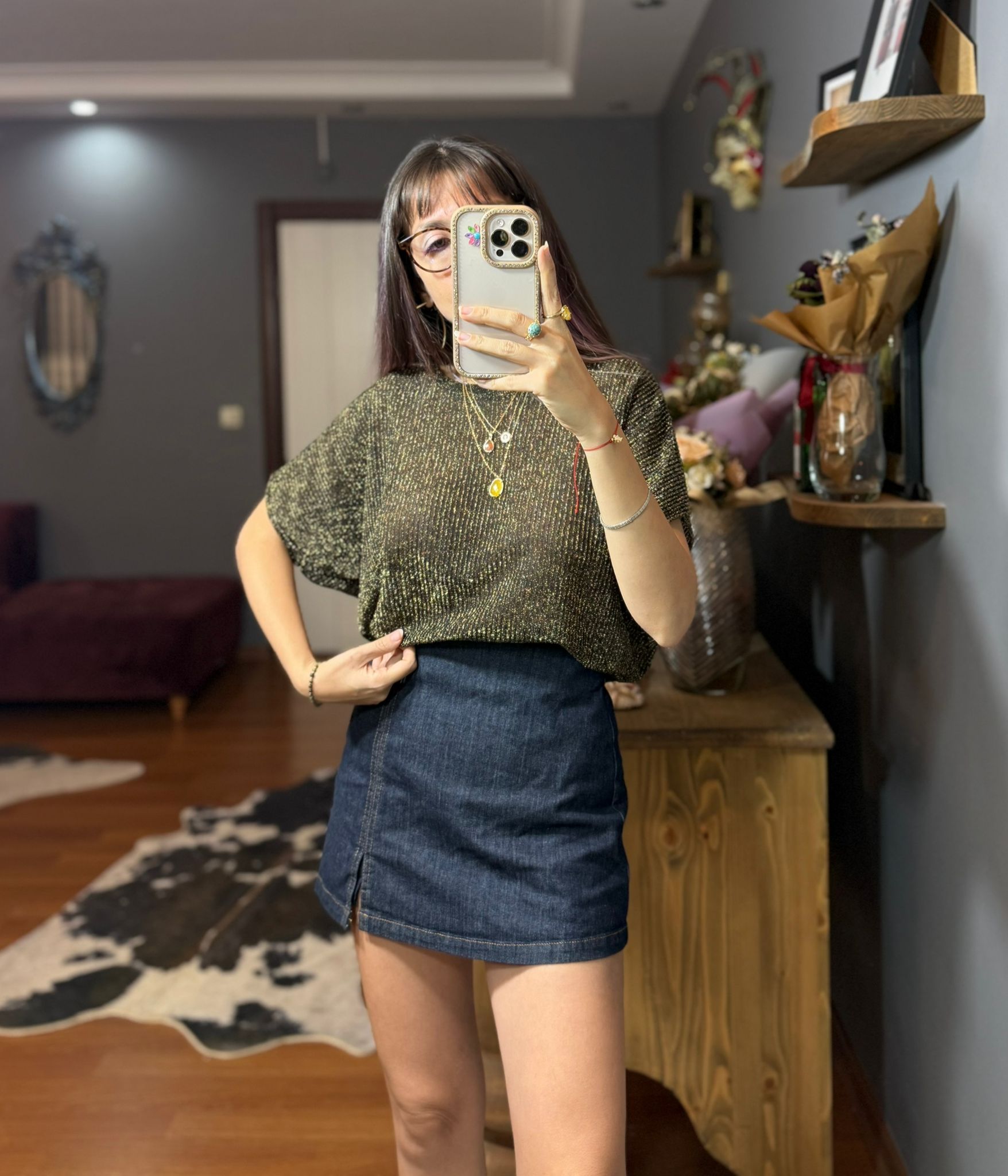 Orj Mrk Parlak Gold Detaylı Bluz - Görsel 2