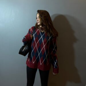 Baklava Desen Oversize Yün Kazak