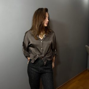 Gold Düğmeli İpek Saten Gömlek