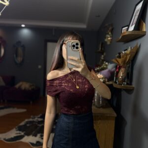 Orj mrk Bordo Dantel Detaylı Bluz