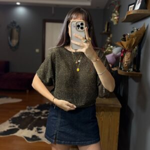 Orj Mrk Parlak Gold Detaylı Bluz