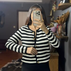 Çizgili Çelik Triko Ceket- DAR KALIPTIR