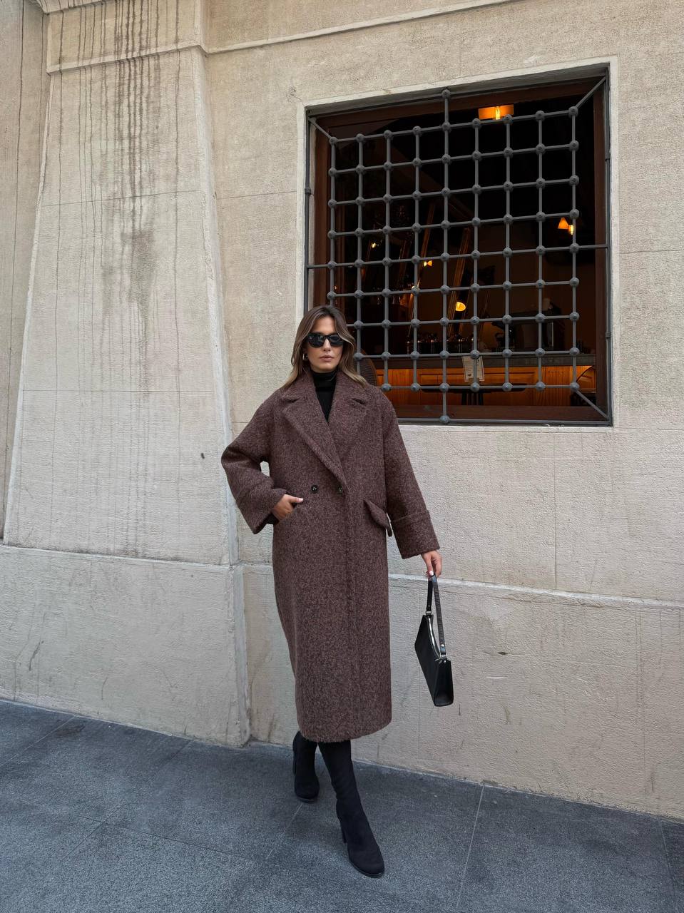 Kadın Uzun Yün Karışımlı Buklet Kaban - Görsel 2