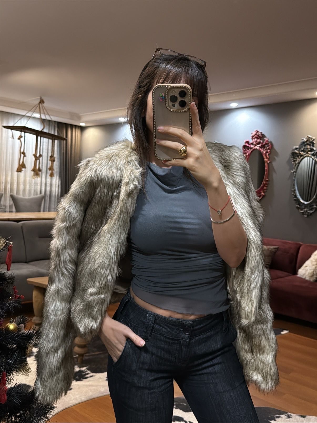 Kadın Suni Kürk Mont -BEJ - Görsel 3