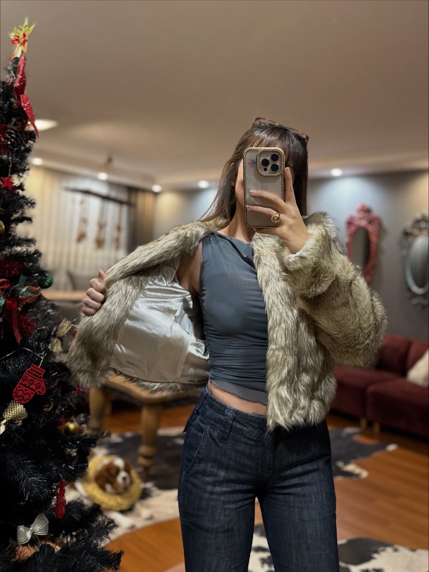 Kadın Suni Kürk Mont -BEJ - Görsel 7