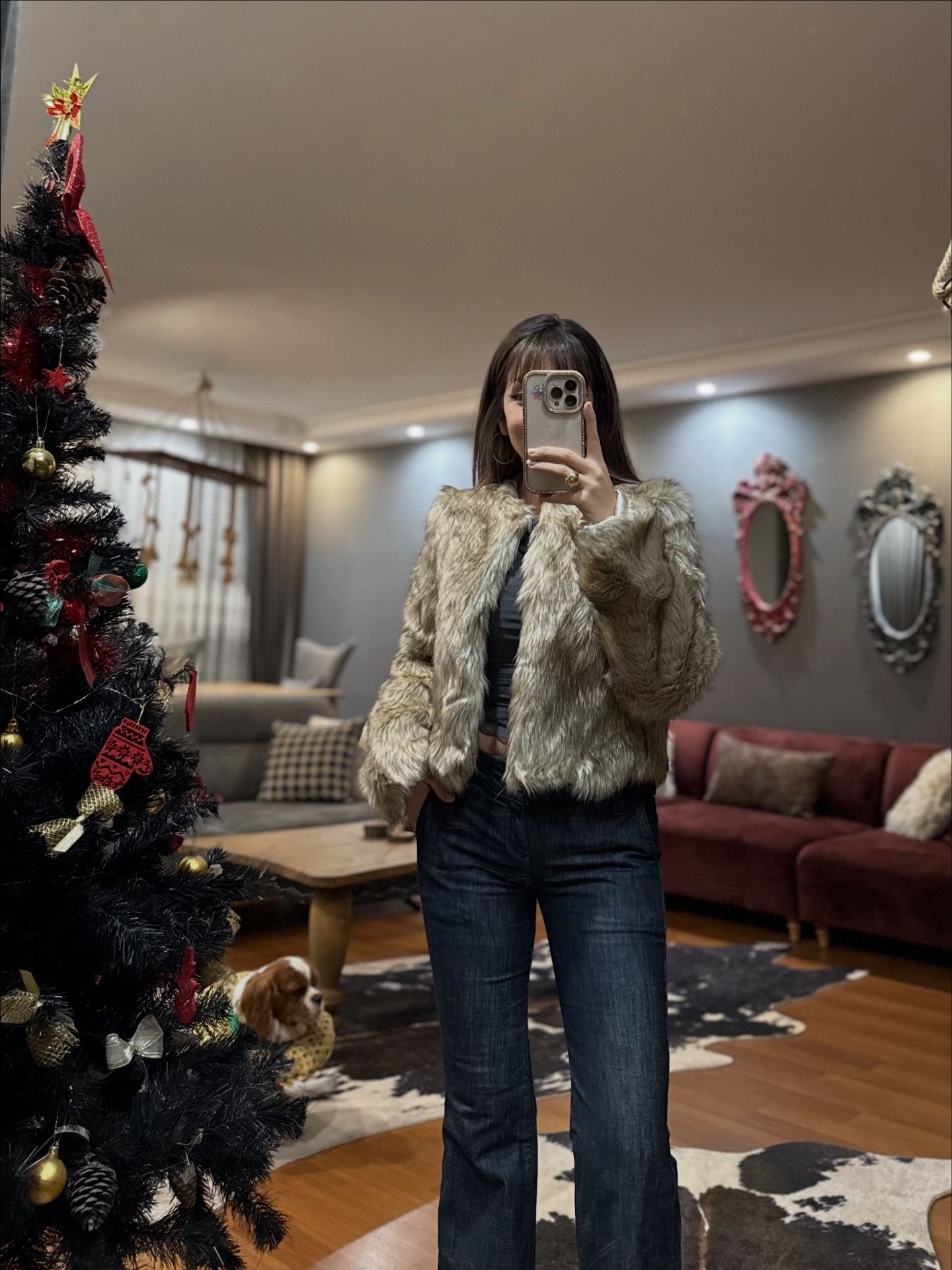 Kadın Suni Kürk Mont -BEJ - Görsel 8